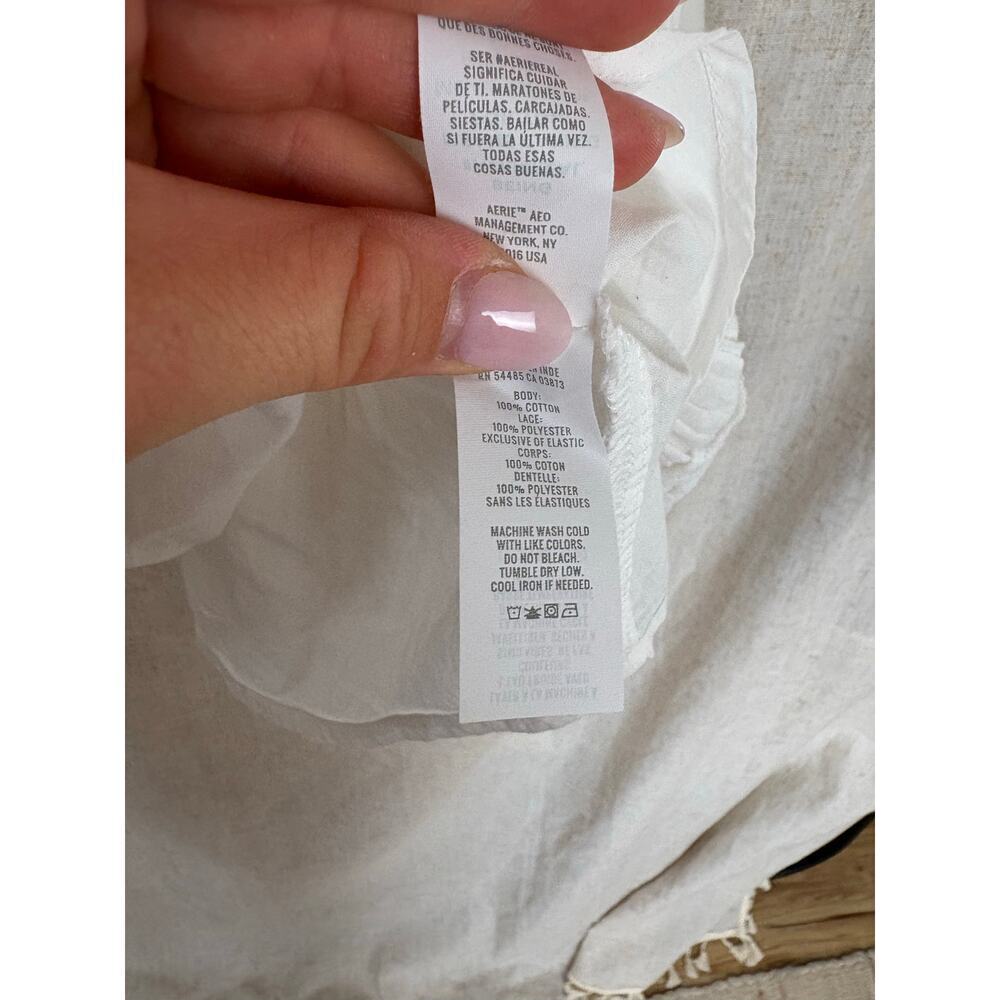 Aerie White Rock n Ruffle Mini Dress Tiered Lace Embroidered Long Sleeve Size L - Picture 8 of 8